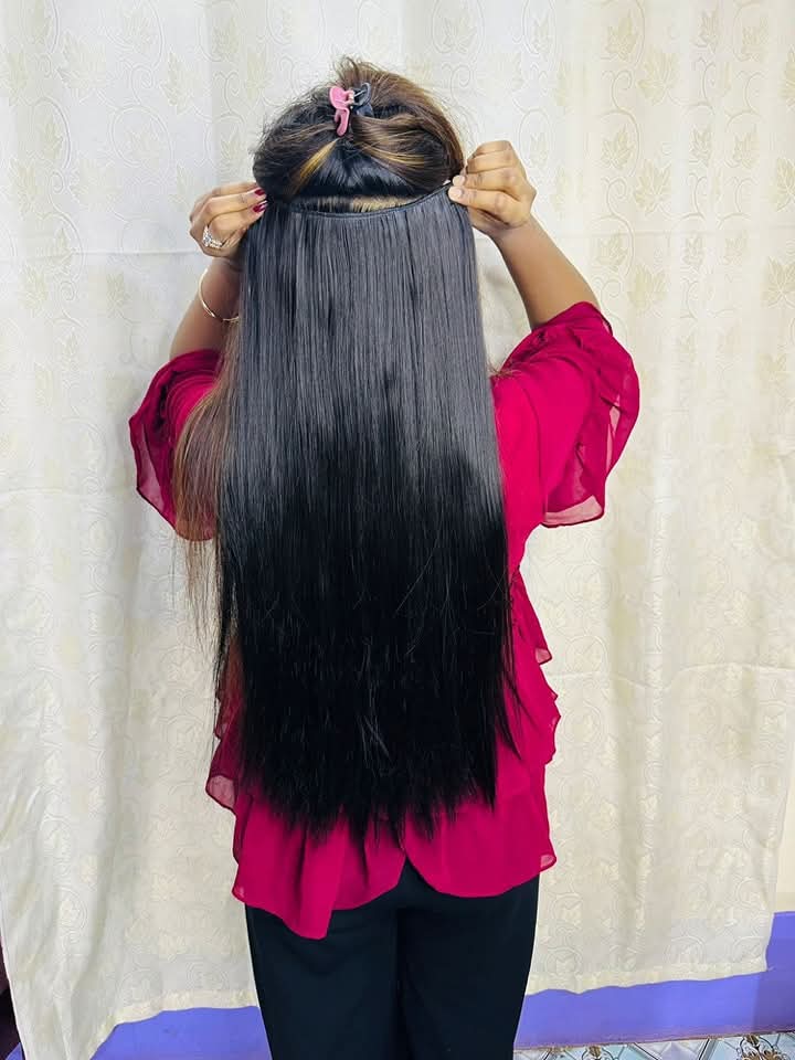 ন্যাচারাল ব্ল্যাক ৩০ ইঞ্চি লম্বা ৫ ক্লিপ স্টেট হেয়ার